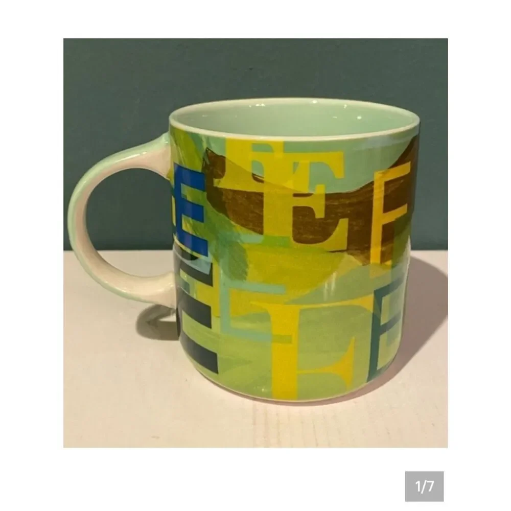 Anthropologie Color Block Letter E Lottie Print Ceramic Mug